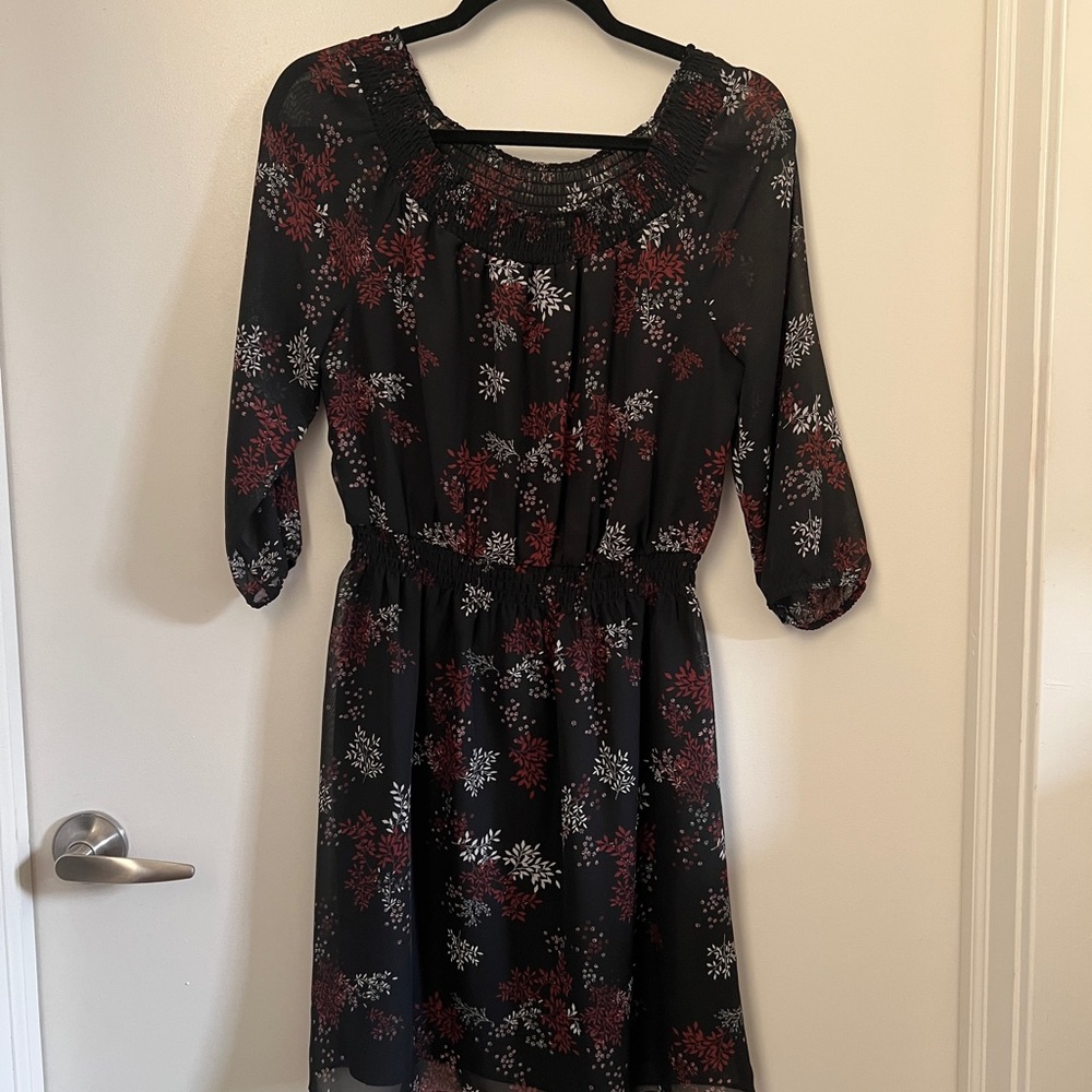 Maurices Black and Red Sundress with 3/4 Sleeves